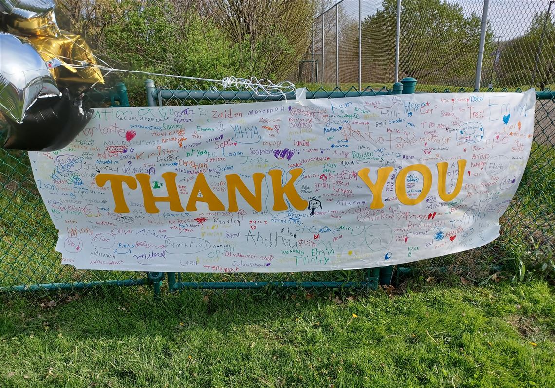 Students at Monroeville's Cleveland Steward Jr. Elementary School signed this banner for an April 28 event to thank everyone who helped raise funds and other donations to build the school's first playground, which the school opened on April 25.   #goodness