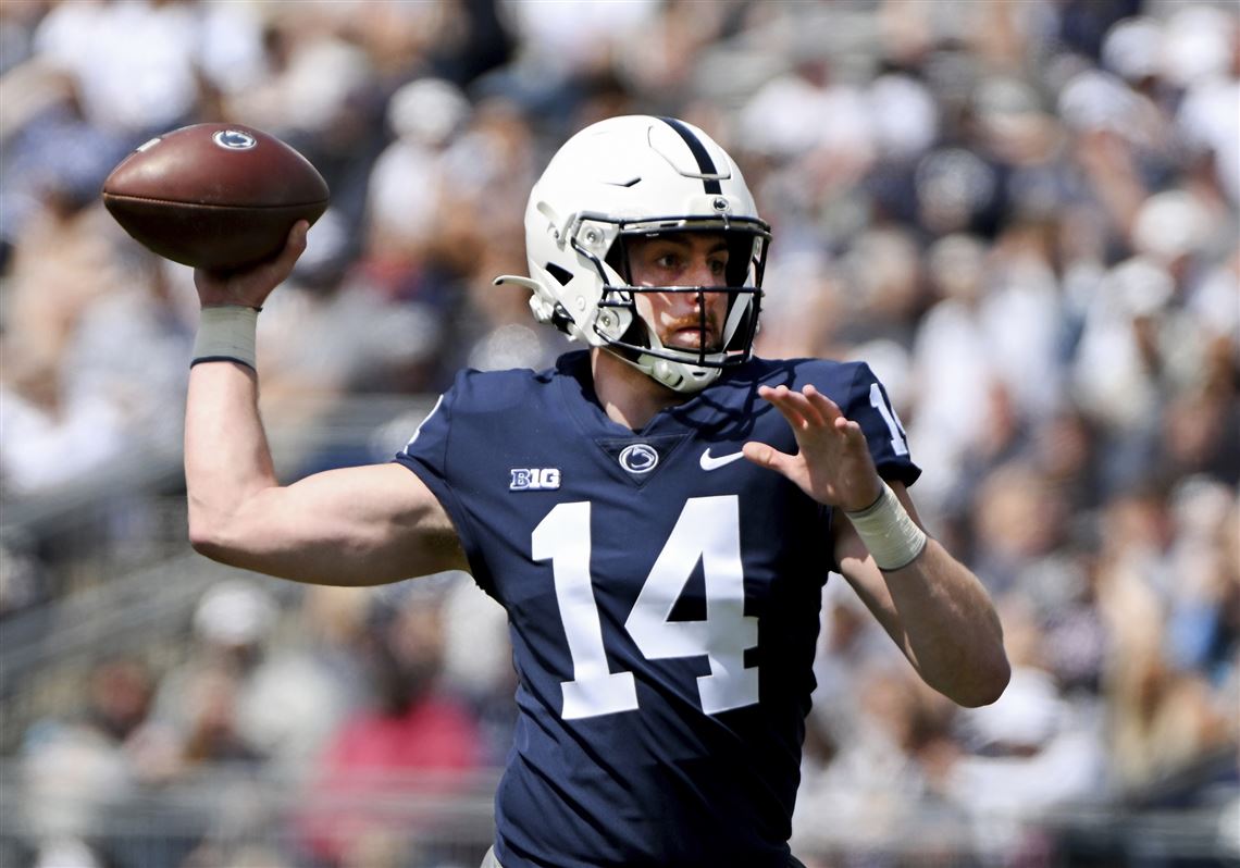 Penn State quarterback Sean Clifford passes during an NCAA college spring football game Saturday, April 23, 2022, in State College, Pa.