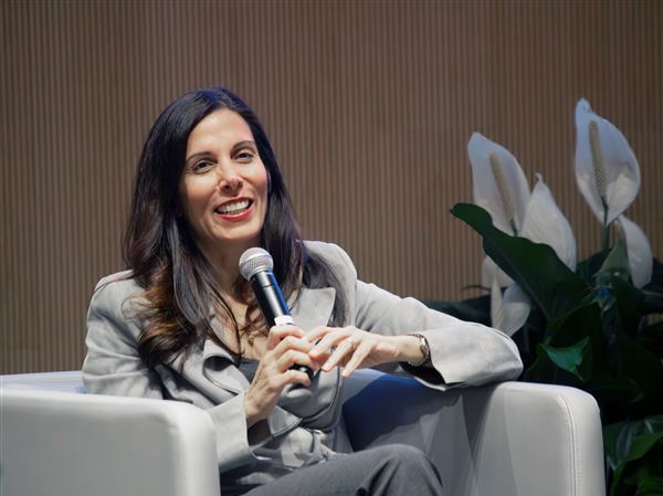 Duke University law professor Nita Farahany lectures Carnegie Mellon University students and faculty on the risks and benefits of generative AI on Monday, Nov. 6, 2023.
