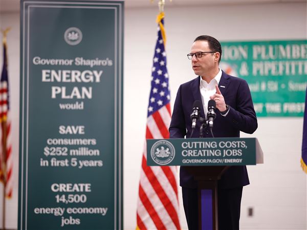 Pennsylvania Gov. Josh Shapiro speaks at a news conference at the United Association Local 524 union building in Scranton, Pa., on Wednesday, March 13, 2024.