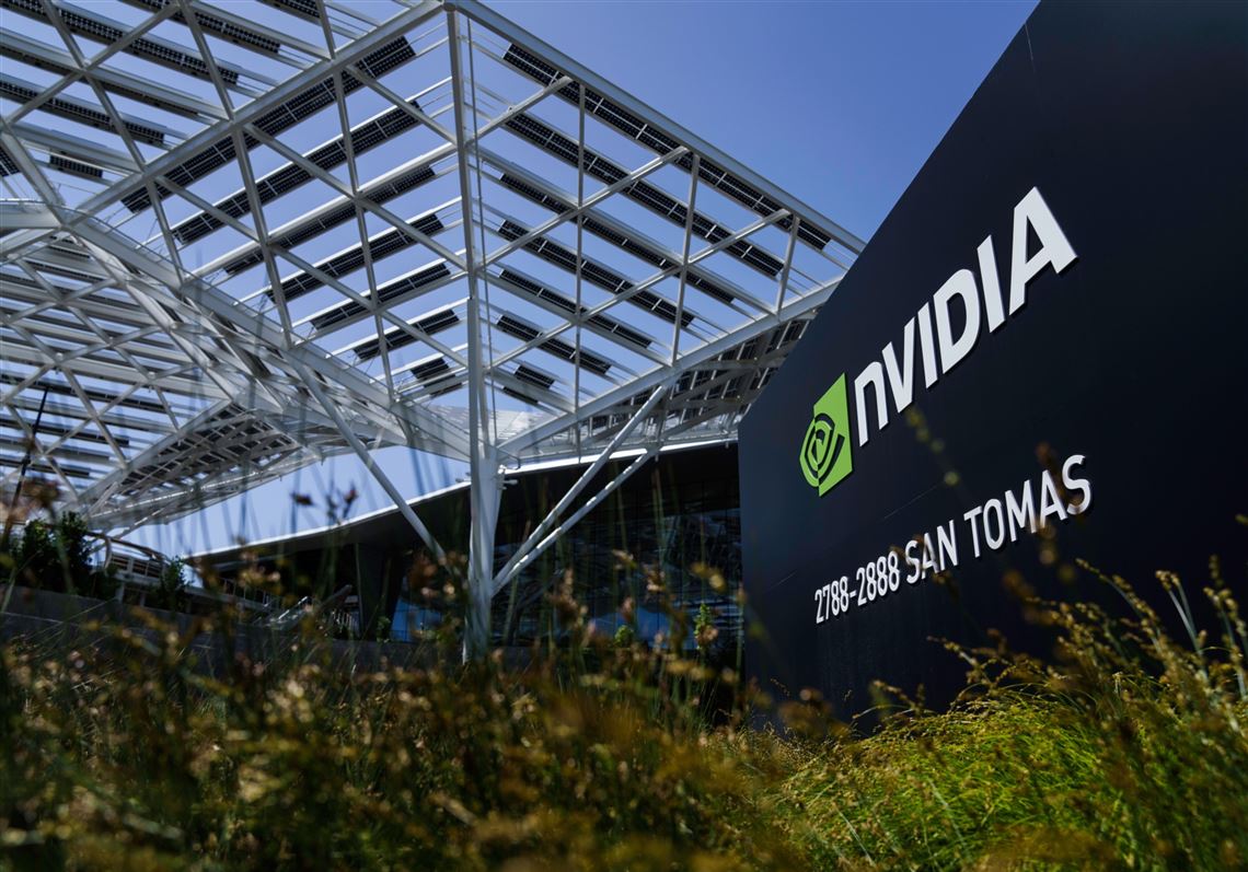 Nvidia headquarters in Santa Clara, California. The trillion-dollar chipmaker is now partnering with, or directly powering, a slew of Pittsburgh AI projects, including Abridge’s notation platform for doctors, Ansys’ simulation software and Agility Robotics’ friendly warehouse humanoids.  