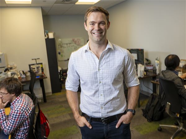 Brad Holden, founder of Resilient Lifescience, stands inside the company’s office on Thursday, Sept. 12, 2024, in the North Side. Resilient won $3.4 million from the National Institutes of Health to develop a wearable patch that could detect and prevent opioid overdoses. 