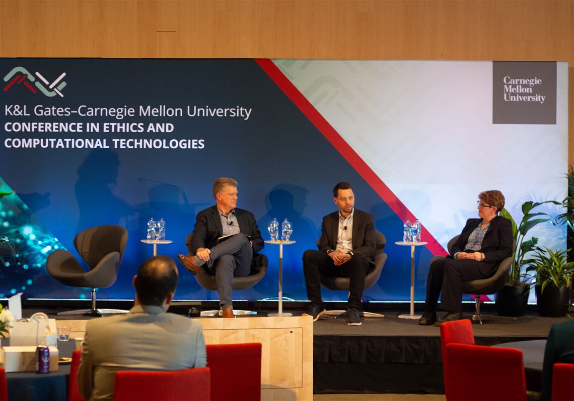 Zico Kolter, board member at OpenAI and head of CMU’s machine learning department, speaks about the benefits and harms of artificial intelligence at the K&L Gates–CMU Conference in Ethics and Computational Technologies at Carnegie Mellon University on March 10, 2025.