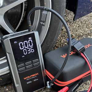 the Wolfbox 3000A Jump Starter Air Compressor.