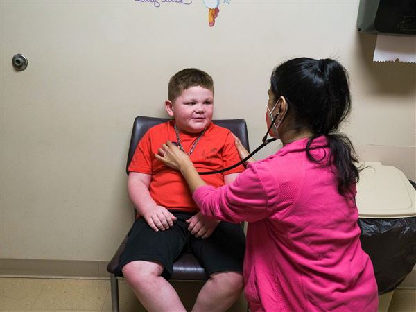 Dr. Sabah Sarwari examines Derek Workman during an appointment on Friday, April 25, 2025 at WVU Medicine Children’s Uniontown Pediatrics