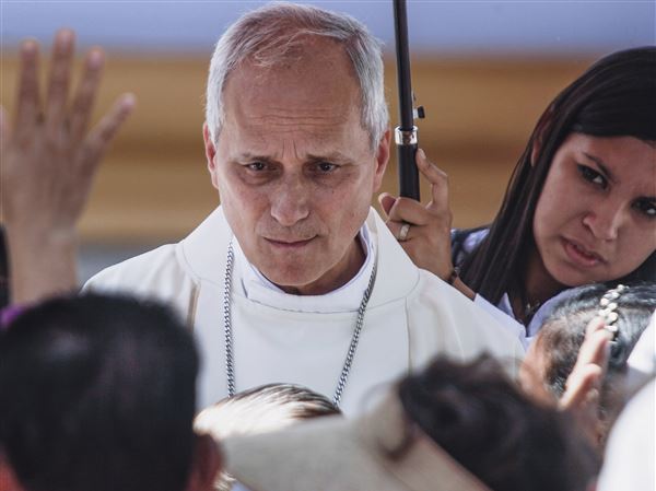 Pope Leo XIV, then Bishop Robert Prevost, gives a Mass in Motupe, Peru, Sunday, Aug. 5, 2018. 
