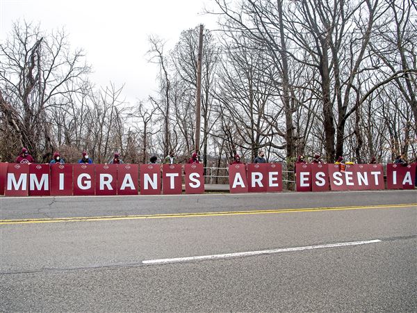 Protesters during a rally near Settler’s Cabin Park on March 31, 2021organized by CASA, Casa San Jose, Pittsburgh United, Pennsylvania United, and SEIU to a path to citizenship for essential immigrant workers.