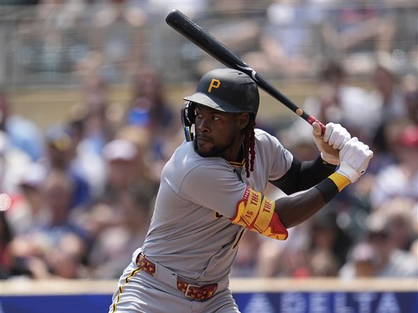 Pittsburgh Pirates' Oneil Cruz (15) bats during the second inning of a baseball game against the Minnesota Twins Saturday, July 12, 2025, in Minneapolis.