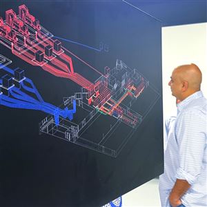 Mockups of a data center’s infrastructure. The projected power appetite of data centers has energized the natural gas industry, industry officials say.