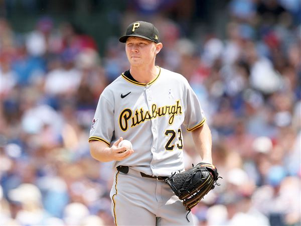 The Pirates' Mitch Keller reacts after allowing a run against the Cubs at Wrigley Field on June 15, 2025, in Chicago.