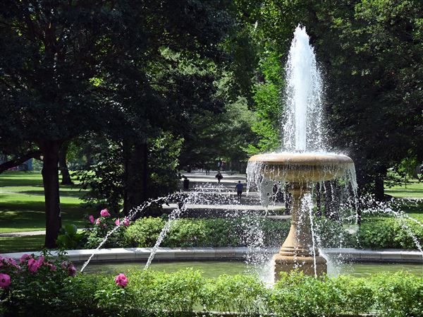 Water sprays from the Patricia Rooney Memorial Fountain in Allegheny Commons Park on the North Side on Monday, July 21, 2025.
