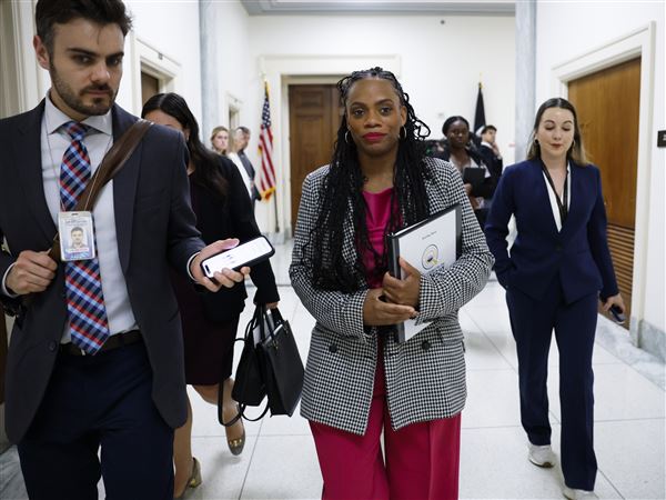 Member Rep. Summer Lee (D-PA) (C) speaks with reporters as she departs a hearing with the House Committee on Oversight and Government Reform Subcommittee on Federal Law Enforcement in the Rayburn House Office Building on July 23, 2025 in Washington.