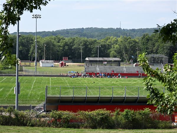The West Middlesex High School band practices on the football field at the school complex in Mercer County on Thursday, Aug. 7, 2025.  