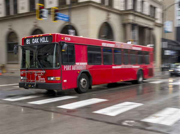 A PRT bus goes down Forbes Ave on Tuesday, Sept. 24, 2024, in Oakland.
