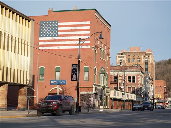 Main St. in Bradford in McKean County Wednesday, Feb. 22, 2024. Bradford Regional Medical Center in town closed its maternity unit in 2019. Penn Highlands Elk Hospital in neighboring Elk County will close its maternity unit later this year, leaving area residents with long drives— some across state lines— to deliver their babies. Photo Wed. Feb. 21, 2024.