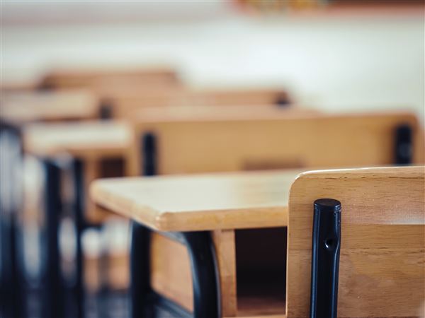 Back to school concept. School empty classroom, Lecture room with desks and chairs iron wood for studying lessons in highschool thailand without young student, interior of secondary education