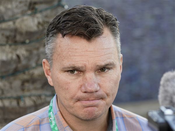 Pittsburgh Pirates general manager Ben Cherington talks with reporters during Major League Baseball's general manager meetings, Wednesday, Nov. 10, 2021, in Carlsbad, Calif.