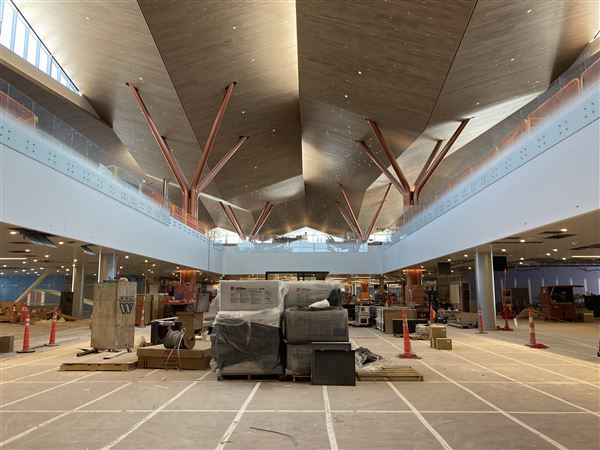 The arrivals level at Pittsburgh International Airport's new terminal on July 23, 2025.