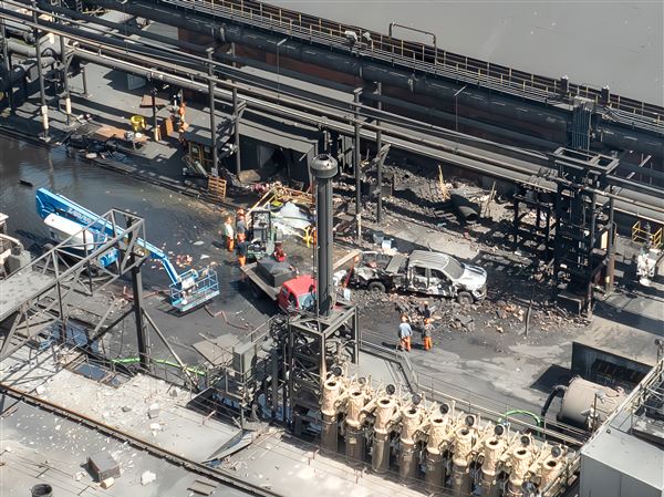 U.S. Steel’s Clairton Coke Works continues to operate, shown here, Tuesday, August 12, 2025, after rescue operations transitioned to the initial phases of reconstruction and investigation late Monday, following a massive explosion. 