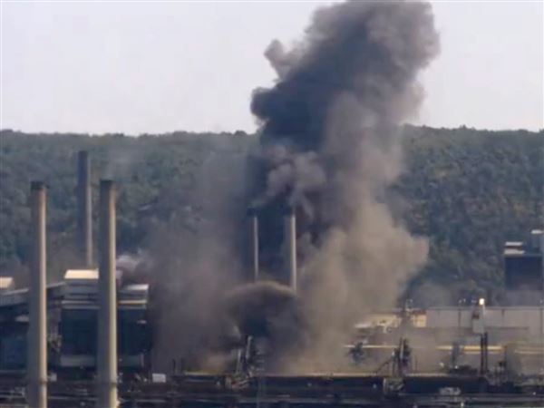 Emergency crews respond to a reported explosion at U.S. Steel's Clairton Coke Works on Monday, Aug. 11, 2025.