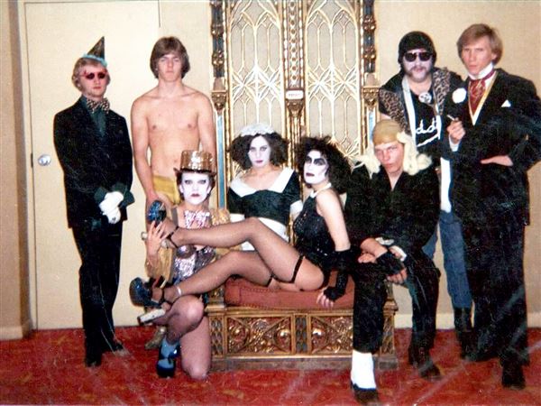 The Kings Court Theater shadow cast for "Rocky Horror" in the late 1970s. 