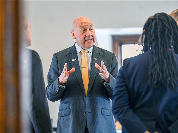 Pittsburgh Republican mayoral candidate Tony Moreno speaks as he hosted a town hall meeting at Carnegie Library of Pittsburgh - Homewood on Saturday Sept. 27, 2025. 