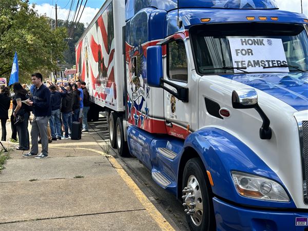 Teamsters gather outside the closed Citizens Hospital in New Kensington.
