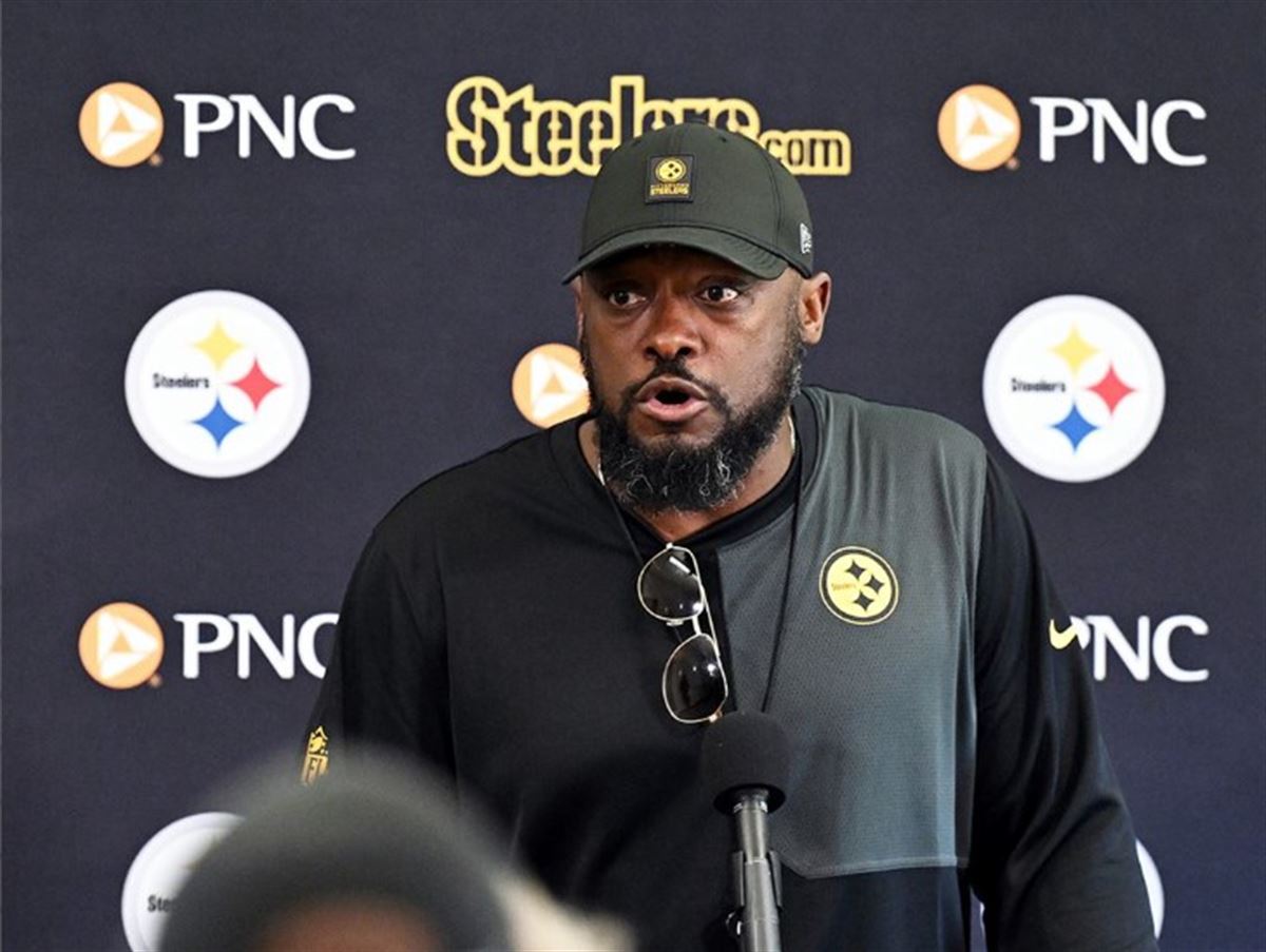 Steelers coach Mike Tomlin answers questions on Wednesday at Saint Vincent College in Latrobe. 